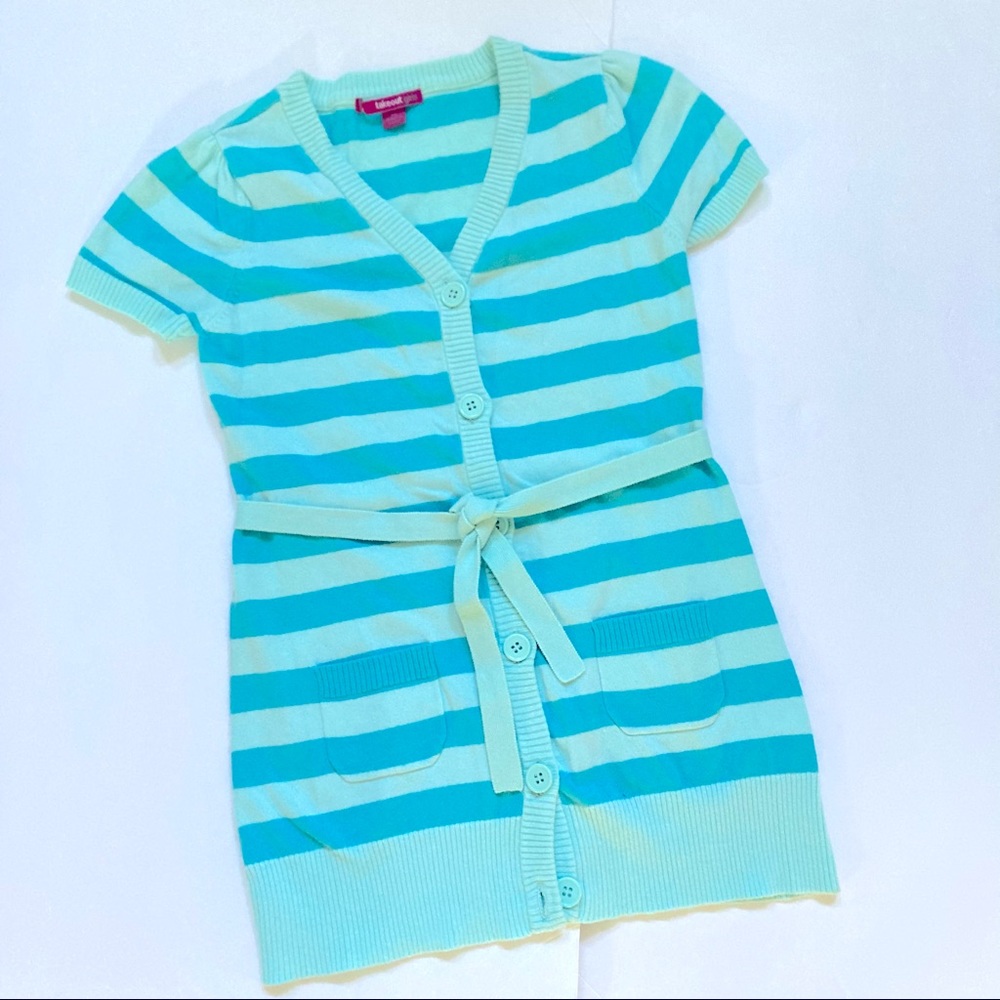 Girls Button Down Short Sleeve Cardigan w/belt tie